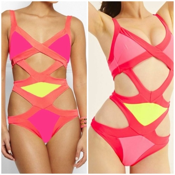 Agent Provocateur Other - Agent Provocateur Mazzy Colorblock Monokini One Piece Swimsuit in Red Pink